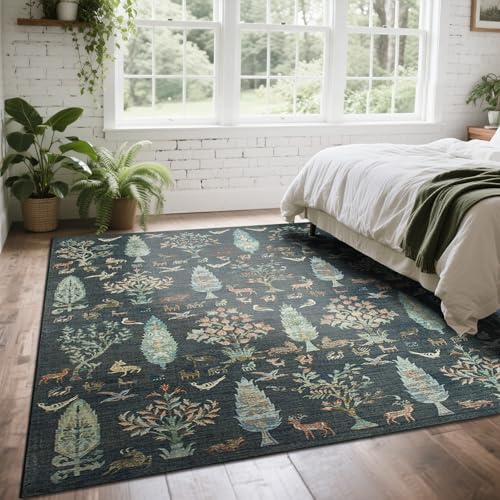 Washable Rugs 8x10 Area Rug for Living Room (8' x 10' (Rectangular) / Tree of Life- Dark Green)