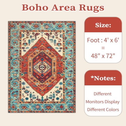 4x6 Washable Non Slip Boho Area Rug for Bedroom (Orange/Multi / 4' x 6' (Rectangular))