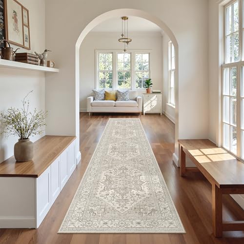 Washable Runner Rugs 2x10 Long for Hallway Kitchen (Beige/Brown / 2' x 10' (Runner))