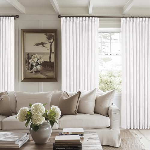 Snow White Pinch Pleat Semi Sheer Linen Curtains W70xL96 1 Panel (Snow White / 70"W x 96"L (Pack of 1))