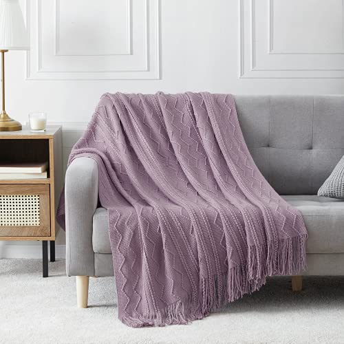 Light Lavender Throw Blanket 50x60Inch Knit Soft Throw Sofa Blanket (Light Lavender / 50"x60")