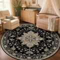 Washable Area Rug (Black/Neutral / 5' (Round))