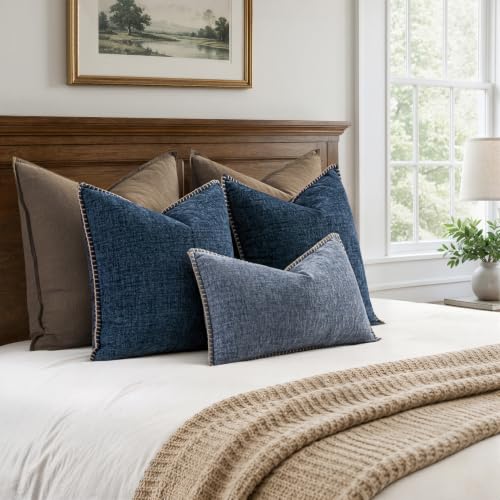 Decorative Lumbar Throw Pillow Covers 12x20 in Dark Grey Blue 2 Pack (Dark Grey Blue / 20" x 12" (Pack of 2))