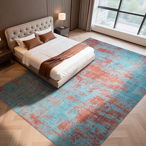 8x10 Washable Area Rugs for Living Room (8' x 10' (Rectangular) / Dark Blue-light Blue-red)