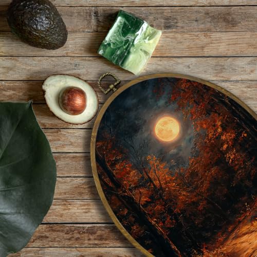 Dark Moody Fall Full Moon Forest Landscape Oval Wall Art Decor Framed (Color01)