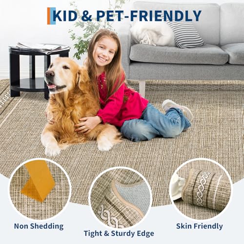 Washable Large 10 x 14 Area Rug for Living Room Scallope (Jute Color / 10' x 14' (Rectangular))