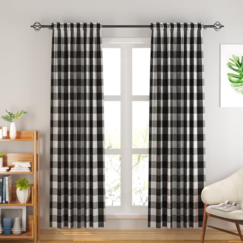 Curtains for Windows Treatment Buffalo Check Plaid Pattern Gingham 2 Panels Rod Pocket Black and White Farmhouse Decor Curtains for Living Room 78 Inch Length 34"x78" (34"W x 78"L (Pack of 2) / Black and White)