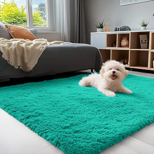 3x5 Machine Washable Small Bedside Rug (3x5 Ft / Teal Green)