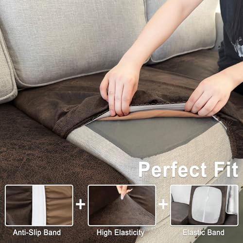 Leather Look Couch Cushion Covers Sofa Seat Slipcovers Sets Couches Furniture Protector for Sectional Armchair Loveseat Pets Kids Stretch (1 Cushion XL Sofa / Brown)