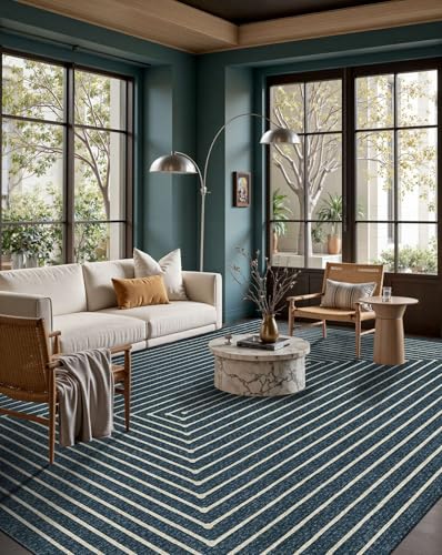 Washable 6x9 Area Rugs for Living Room Modern Abstract Rug (Prussian Blue / 6' x 9' (Rectangular))