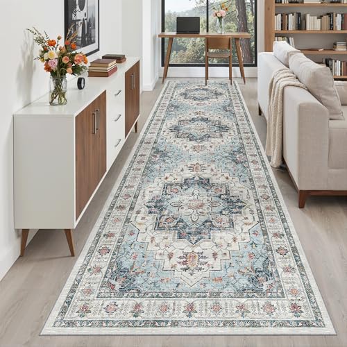 Hallway Runner Rug 3x10 Washable Kitchen Runners 10ft (Blue / 3' x 10' (Runner))