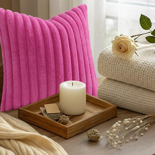Fall Faux Fur Throw Pillow Covers 24x24 Set of 2 Hot Pink (Hot Pink / 24" x 24" (Pack of 2))