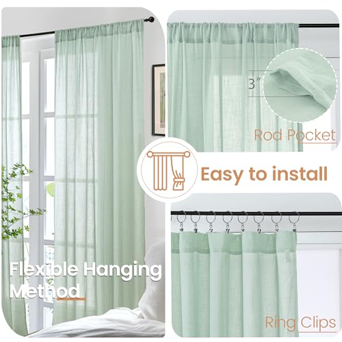 Sage Green Linen Curtains 40 Inch Length for Short Kitchen Cafe Windows (Sage Green / 30"W x 40"L (Pack of 2))