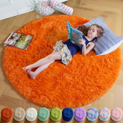 Orange Large Round Shaggy Area Rug 6Ft for Bedroom Living Room (Orange / 6' (Round))
