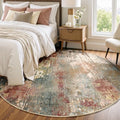 Washable Round 6ft Area Rug for Living Room Rustic Brown (Rust Red/Green/Blue/Multi / 6' (Round))