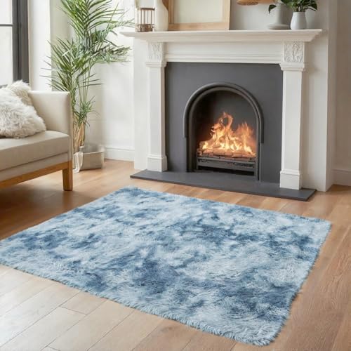 Small Shag Area Rug for Bedroom (Dark Blue Tie-dyed / 2' x 3' (Rectangular))