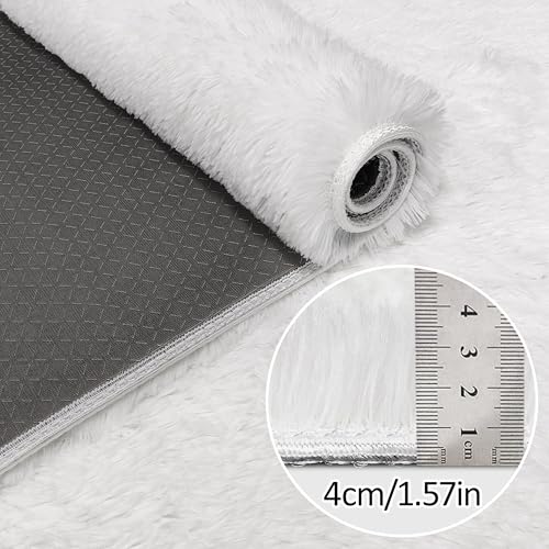 Runner Rug for Bedroom White 2x6ft Fluffy Area Rug Bedside Runner Rug for Kids Room Boys Teens Nursery Baby Living Room Dorm Home Decor Carpets (White / 2' x 6' (Runner))