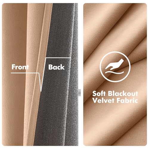 Velvet Blackout Curtains Blush Beige 52 x 96 Inch Length 2 Panels (Blush Beige / 52"W x 96"L (Pack of 2))