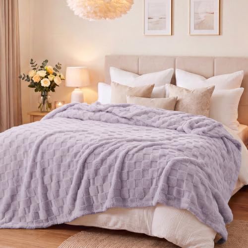 Checkered Soft King Size Blankets for Bed (04 Lavender Fog / King (108" X 90"))