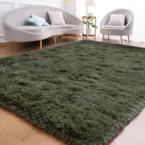 Fluffy Rug for Bedroom Living Room (6' x 9' / Olive Green)