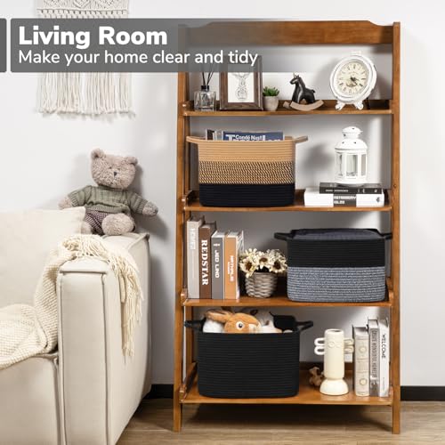 Woven Storage Basket for Shelves (Black & Grey / 13"L x 10"W x 9"H)