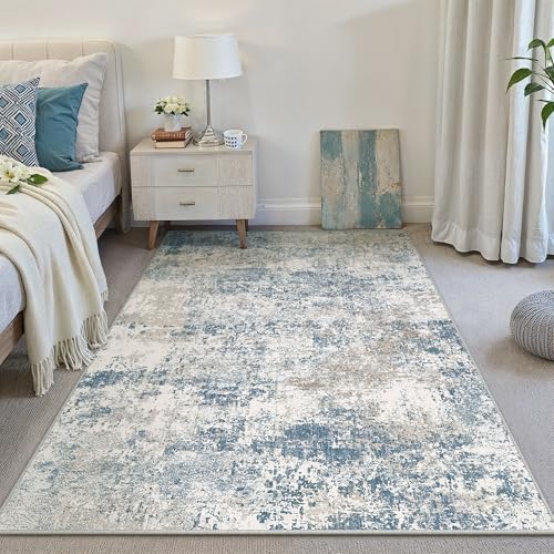 Blue Area Rug 4x6 Modern Abstract (Abstract Blue / 4' x 6' (Rectangular))
