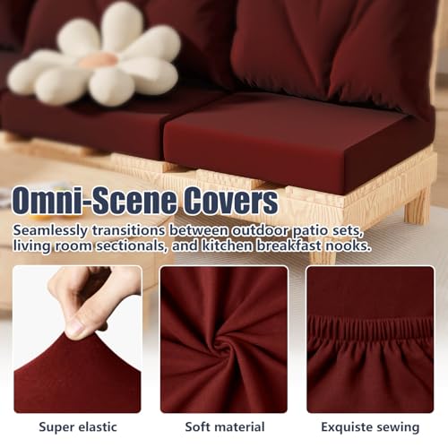 8Pcs Outdoor Cushion Covers (Wine-red / Square-large + Square)