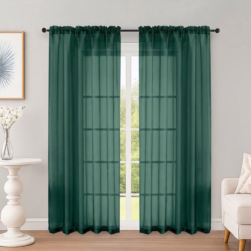Hunter Green Sheer Curtains 72 Inches 2 Panels for Living Room (Hunter Green / 59"W x 72"L (Pack of 2))