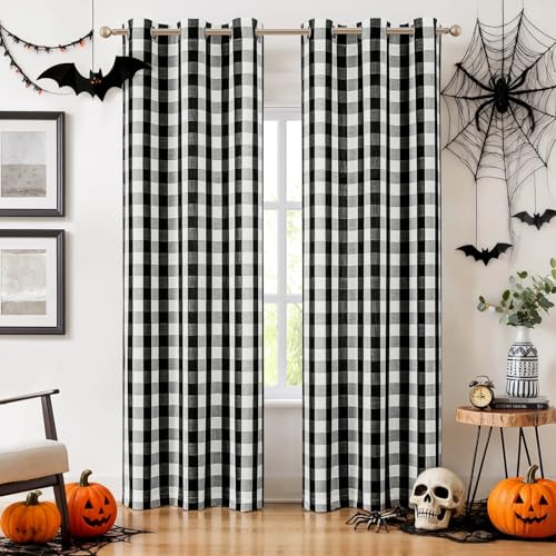 Black White Buffalo Plaid Gingham Grommet Curtains 90 Inch Length (Black/White / 40"W x 90"L (Pack of 2))