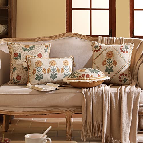 French Vintage Linen Throw Pillow Cover (20" x 12" (Pack of 1) / Rosasilvestre D)