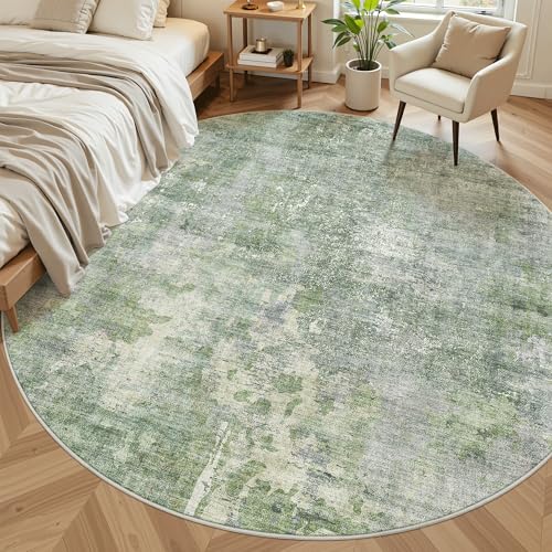 Round Rugs 9ft Living Room Circle Area Rug 9x9 Green (Green/Ivory / 9' (Round))