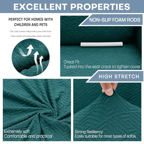 1 Piece Jacquard Couch Covers for 3 Cushion Couch High Stretch Sofa Cover for Pets Dogs Anti Slip Extra Large Sofa Slipcovers Furniture Protector (X-Large (91"-112") / New Pattern Blackish Green)