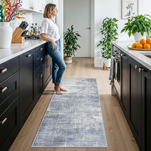 2x6 Non Slip Entryway Area Rugs (2' x 6' (Rectangular) / Blue/Ivory)