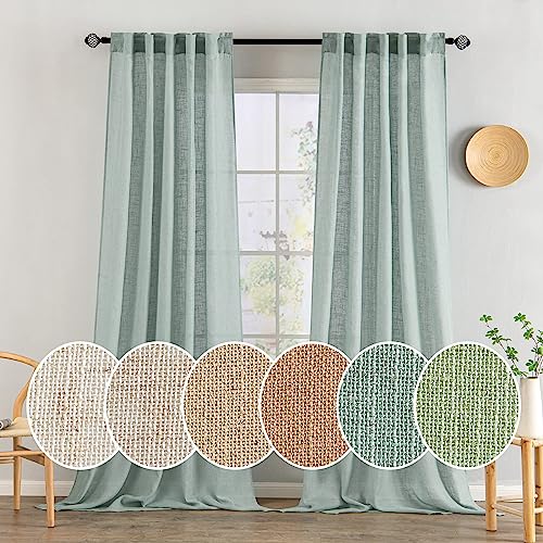 Sea Green Linen Curtains 52x90 Inch Long for Bedroom and Living Room (52"W x 90"L (Pack of 2) / Aqua)