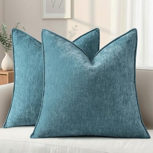 Chenille Teal Velvet Throw Pillow Covers 24x24 Set of 2 (Teal / 24" x 24" (Pack of 2))