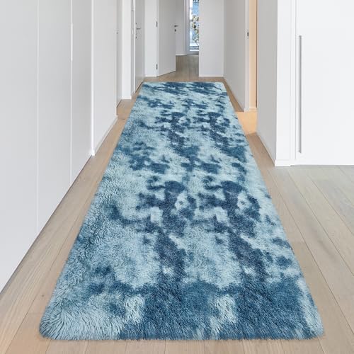Super Soft Fluffy Living Room Area Rug 3x10 ft Tie (Tie-dyed Blue / 3' x 10' (Runner))