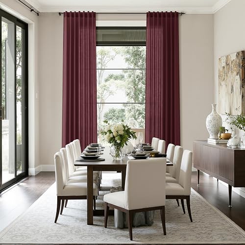 Burgundy Linen Curtains 80 Inch Length for Living Room Light Filtering Semi Sheer Curtain Back Tab Vintage Boho Decor Elegant Luxury Drapes for Bedroom Dinner Room 52x80 (52"W x 80"L (Pack of 2) / Burgundy)