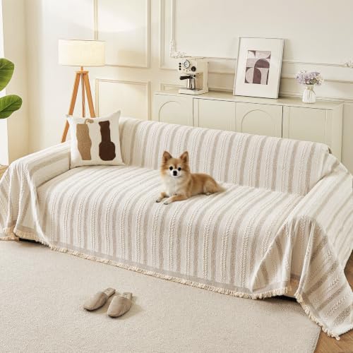 Couch Cover for Sofa (Striped Braid Cream / 71*102 inch)