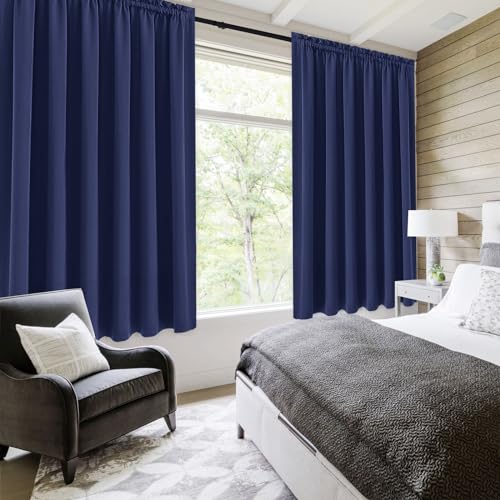 Wide Blackout Curtains for Bedroom Living Room 70 x 72 Inch Long Navy (Navy / 70"W x 72"L (Pack of 2))