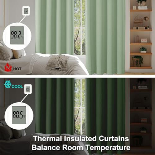 Ava Light Green Blackout Curtains for Bedroom 96 Inches Long 2 Panels (Light Green / 50"W x 96"L (Pack of 2))
