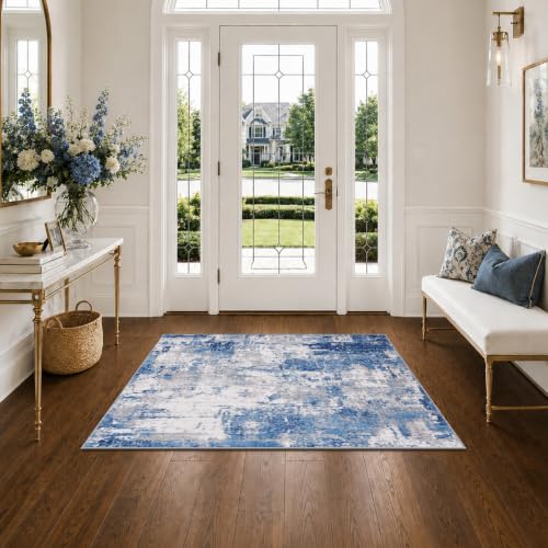Washable 3'x5' Abstract Area Rug for Living Room Blue Gray (Blue/Gray / 3' x 5' (Rectangular))