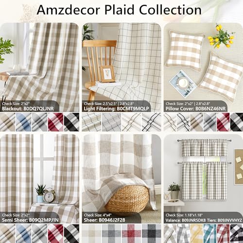 Beige Buffalo Plaid Semi Sheer Grommet Curtains 84 Inch Length (Beige/White / 52"W x 84"L (Pack of 2))