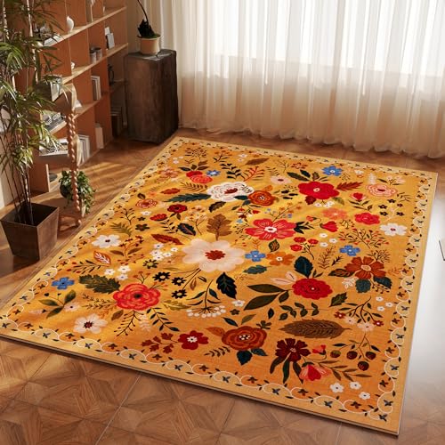 Area Rug 3x5 Washable (Yellow Orange / 3' x 5' (Rectangular))