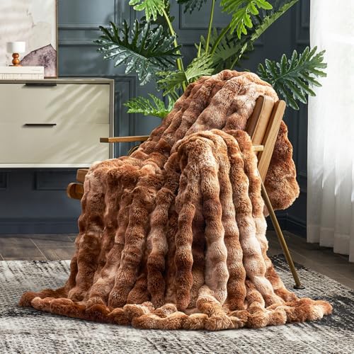 Faux Fur Throw Blanket for Couch (Tie-dye Brown / Twin(60" x 80"))