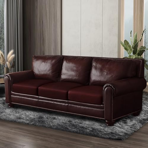 Leather Look Couch Cushion Covers Sofa Seat Slipcovers Sets Couches Furniture Protector for Sectional Armchair Loveseat Pets Kids Stretch Spandex Fabric (3 Cushion Sofa / 01 Burgundy)