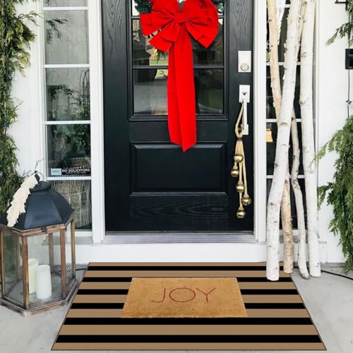 Front Door Mat Indoor Outside Entrance 2x3 Black Tan Striped Rug (Striped - Black / Tan / 2' x 3' (Rectangular))