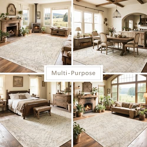 8x10 Washable Area Rugs for Living Room (8' x 10' (Rectangular) / Morocco-camel-blue-orange)