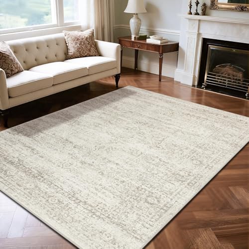 Washable Rugs 6x9 Area Rugs for Living Room (6' x 9' (Rectangular) / Beige-ivory-cream-brown-camel)