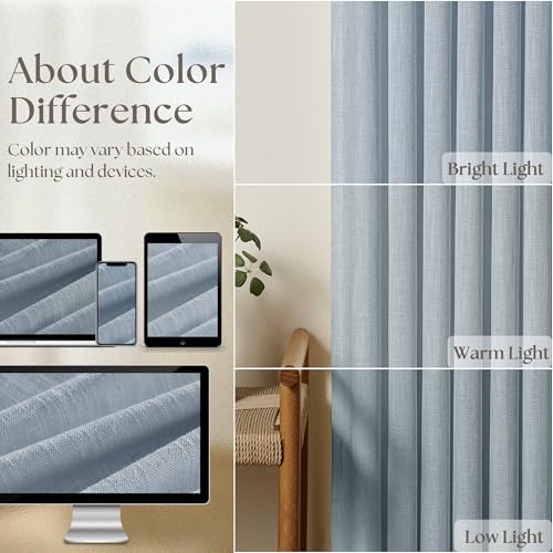 Extra Long Dusty Blue Linen Curtains 120 Inches Long 2 Panels (Dusty Blue / 40"W x 120"L (Pack of 2))