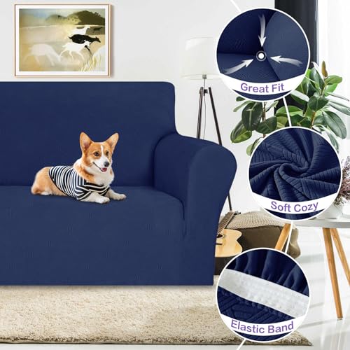 Super Stretch Couch Cover (- Navy Blue / Large (72"-92"))